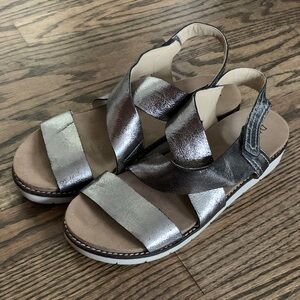 Diba True Metallic Silver Wide Strappy Sandals